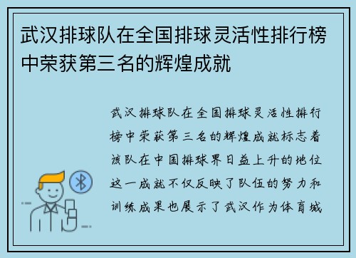 武汉排球队在全国排球灵活性排行榜中荣获第三名的辉煌成就